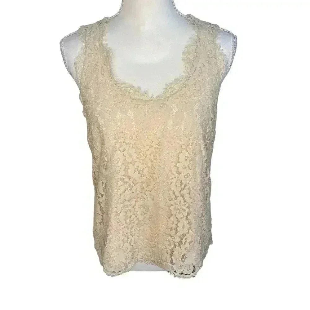 Joie Women's Small Cream Lace V-Neck Sleeveless Tank‎ Top